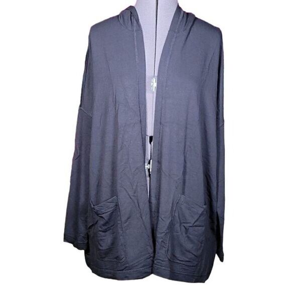 NWOT Isaac Mizrahi Live! SOHO French Terry Open Front Hooded Cardigan Sz XXS - Picture 1 of 13